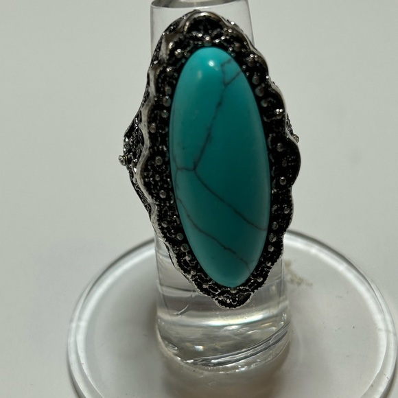 Ring Antique Silver Boho Blue inlaid stone Woman jewelery Artificial Turquoise - Picture 3 of 8